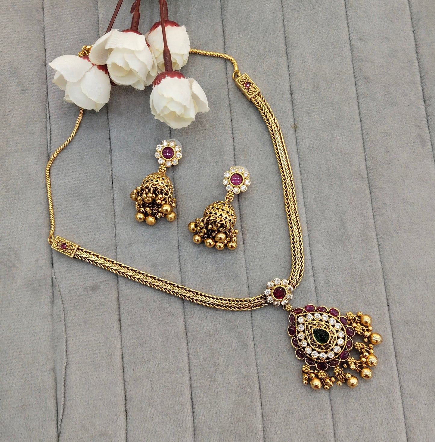 Ruby Green Gold Polki Necklace Indian Jewellery Gurleen Set