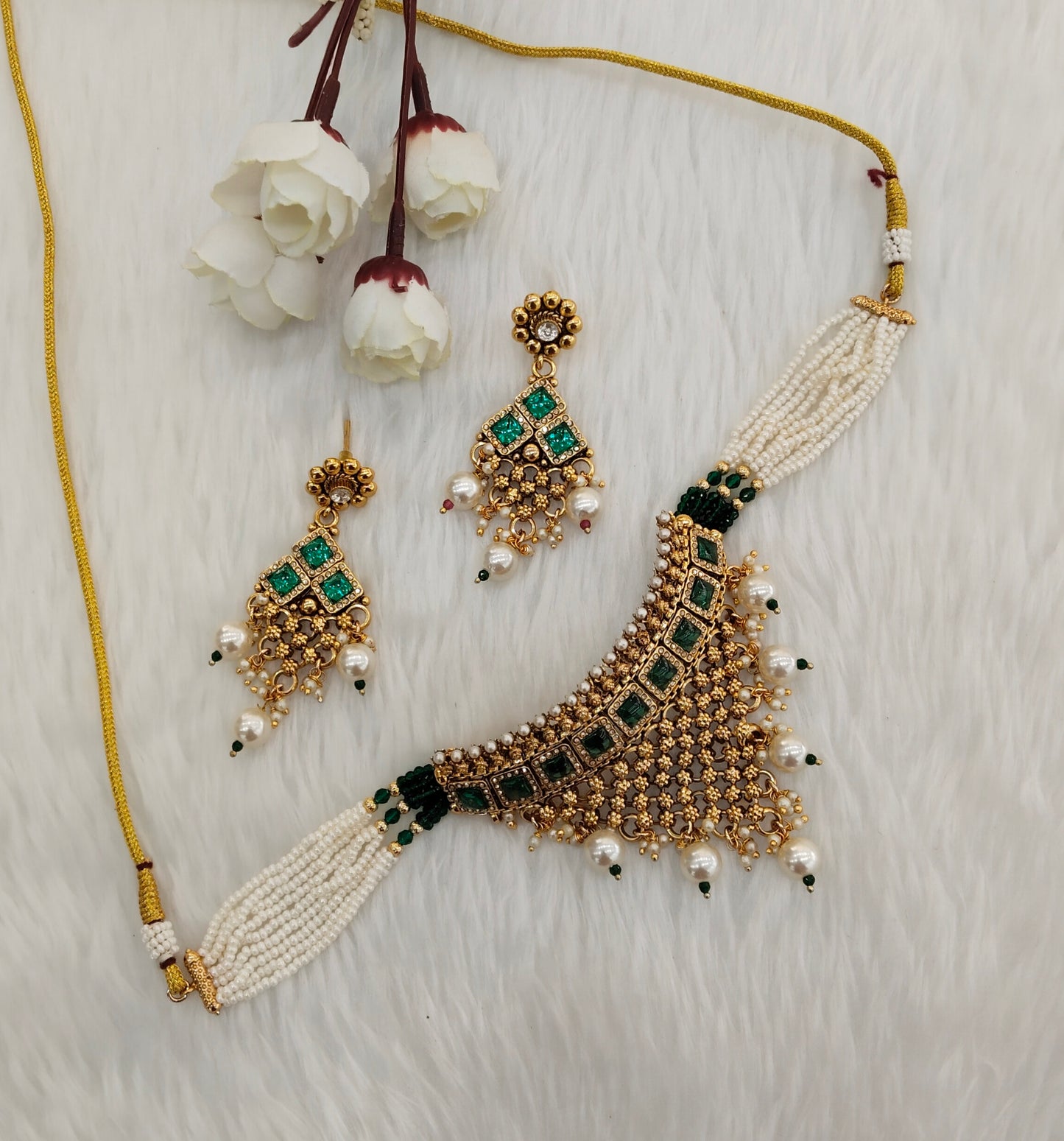 Green Gold Polki Choker Indian Jewellery Gurleen Set