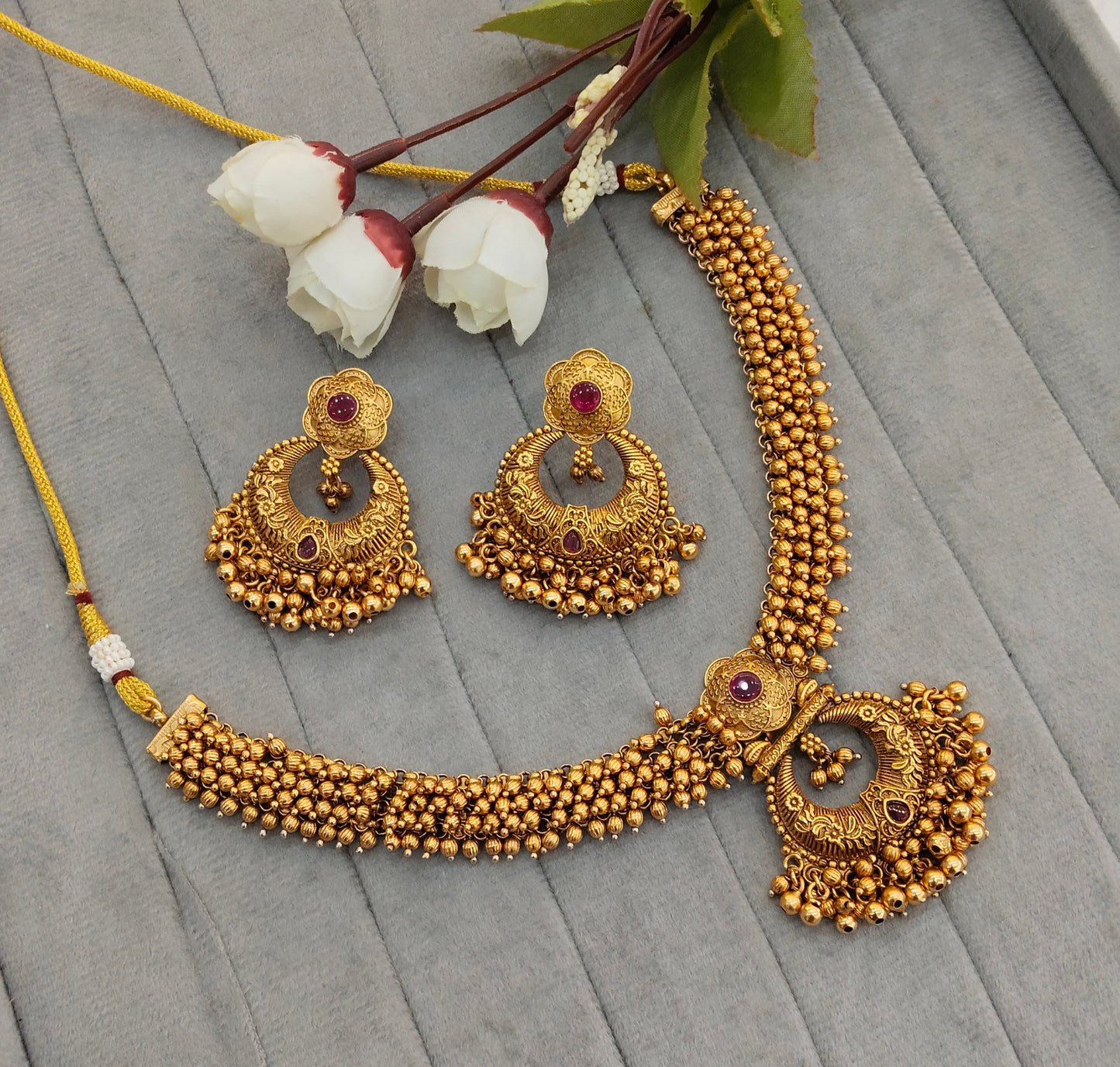 Ruby Gold Polki Necklace Indian Jewellery Gurleen Set
