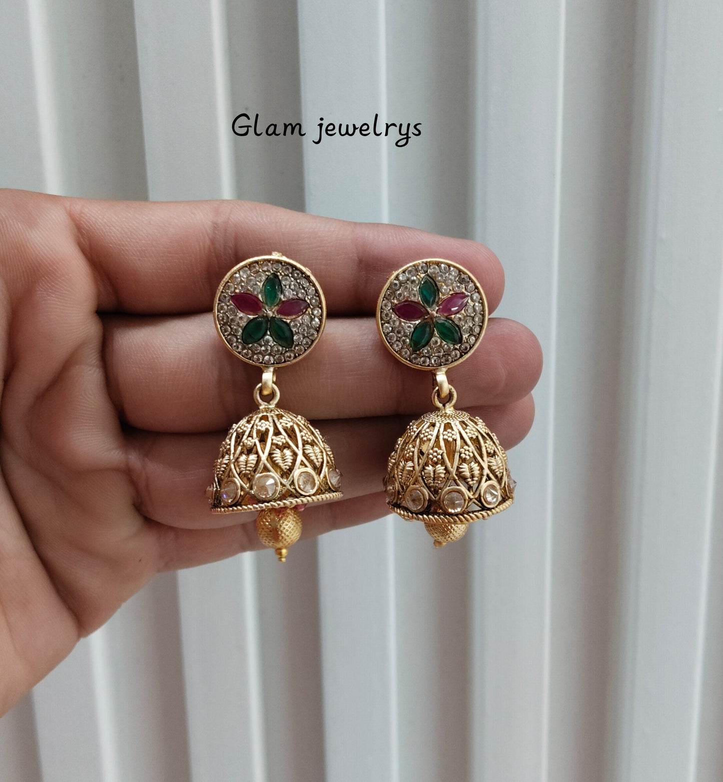 Ruby Green Gold Polki Bollywood Rcb Indian Earrings