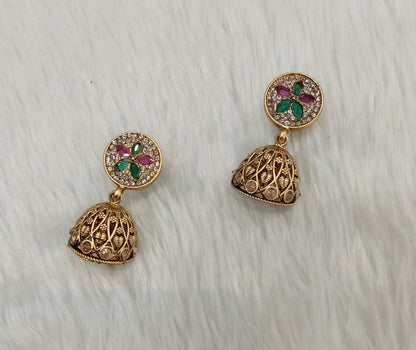 Ruby Green Gold Polki Bollywood Rcb Indian Earrings