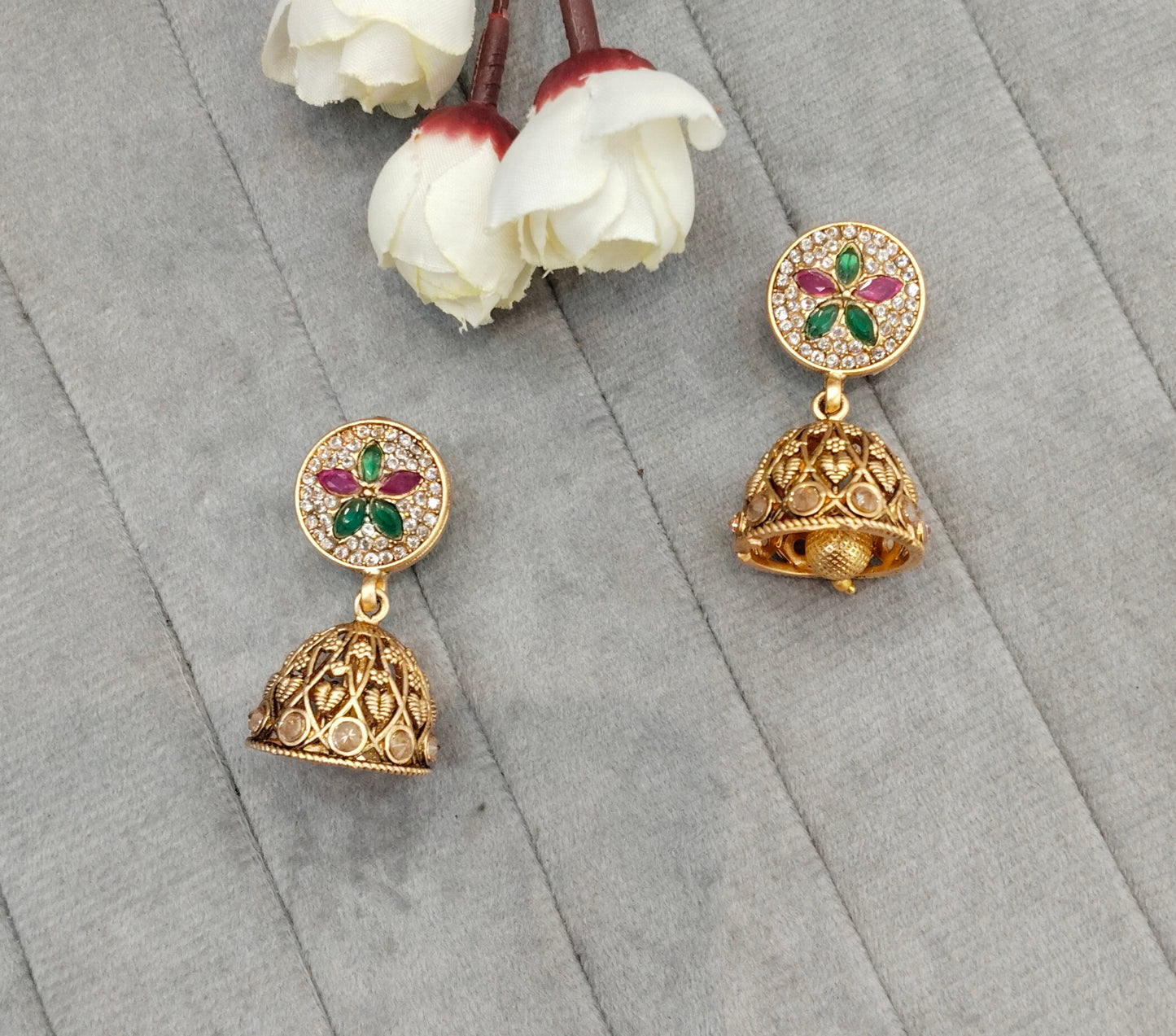 Ruby Green Gold Polki Bollywood Rcb Indian Earrings