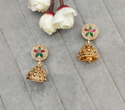 Ruby Green Gold Polki Bollywood Rcb Indian Earrings