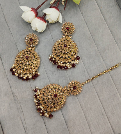 Maroon Antique Gold Bollywood Rcb indian Earrings