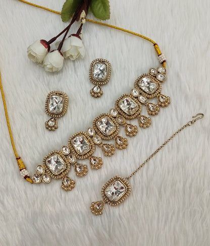 Antique Gold Kundan Choker Indian Jewellery Lsg Set