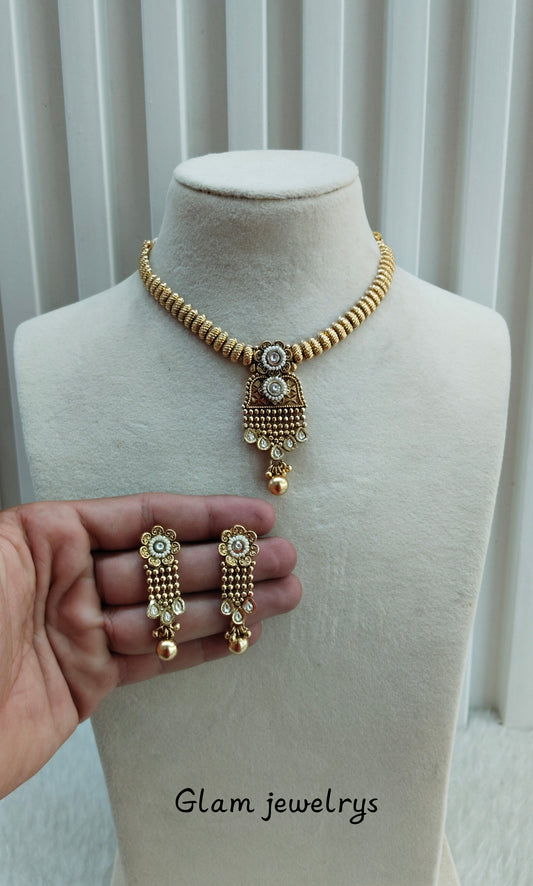Gold Polki Necklace indian Jewellery Pawan Set