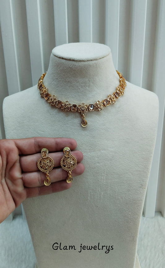 Gold Polki Necklace indian Jewellery Pawan Set