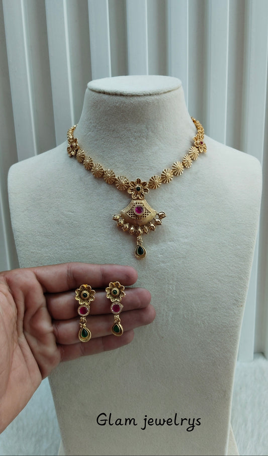 Ruby Green Gold Polki Necklace Indian Jewellery Pawan Set