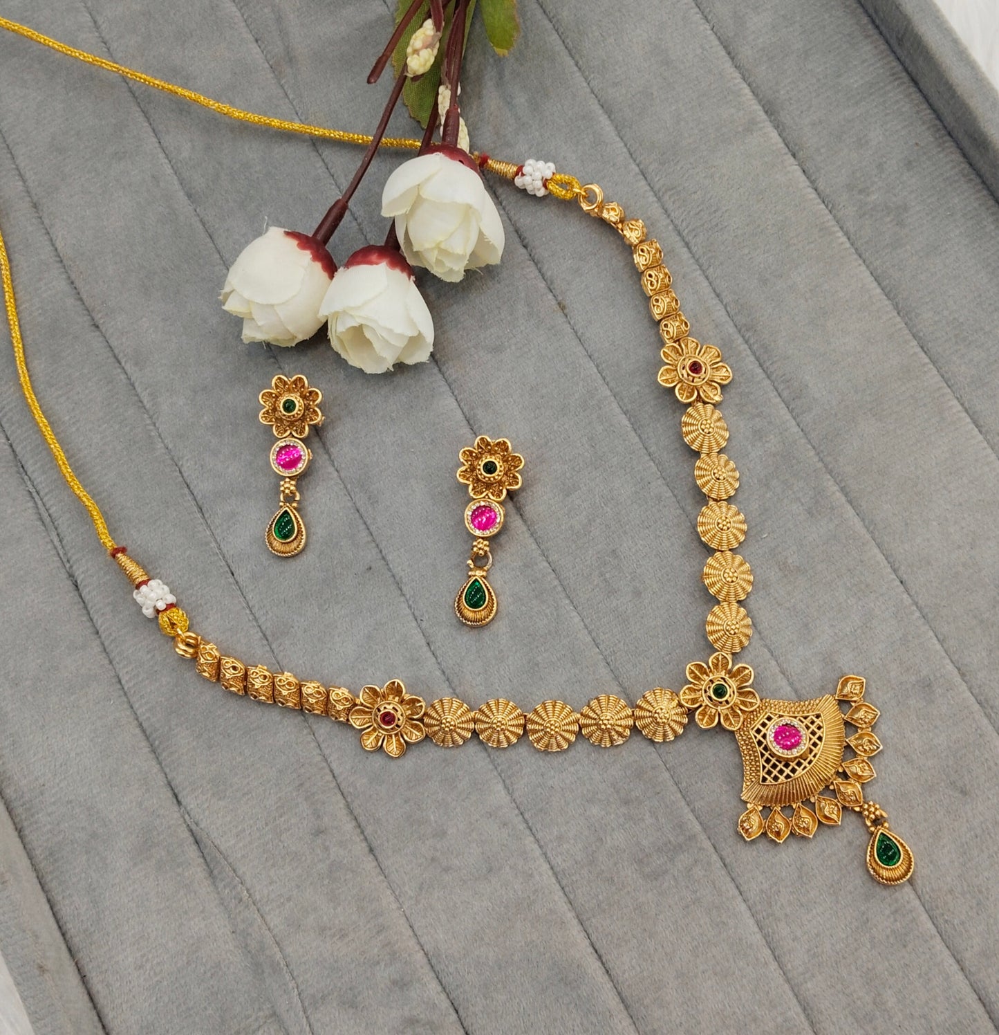 Ruby Green Gold Polki Necklace Indian Jewellery Pawan Set