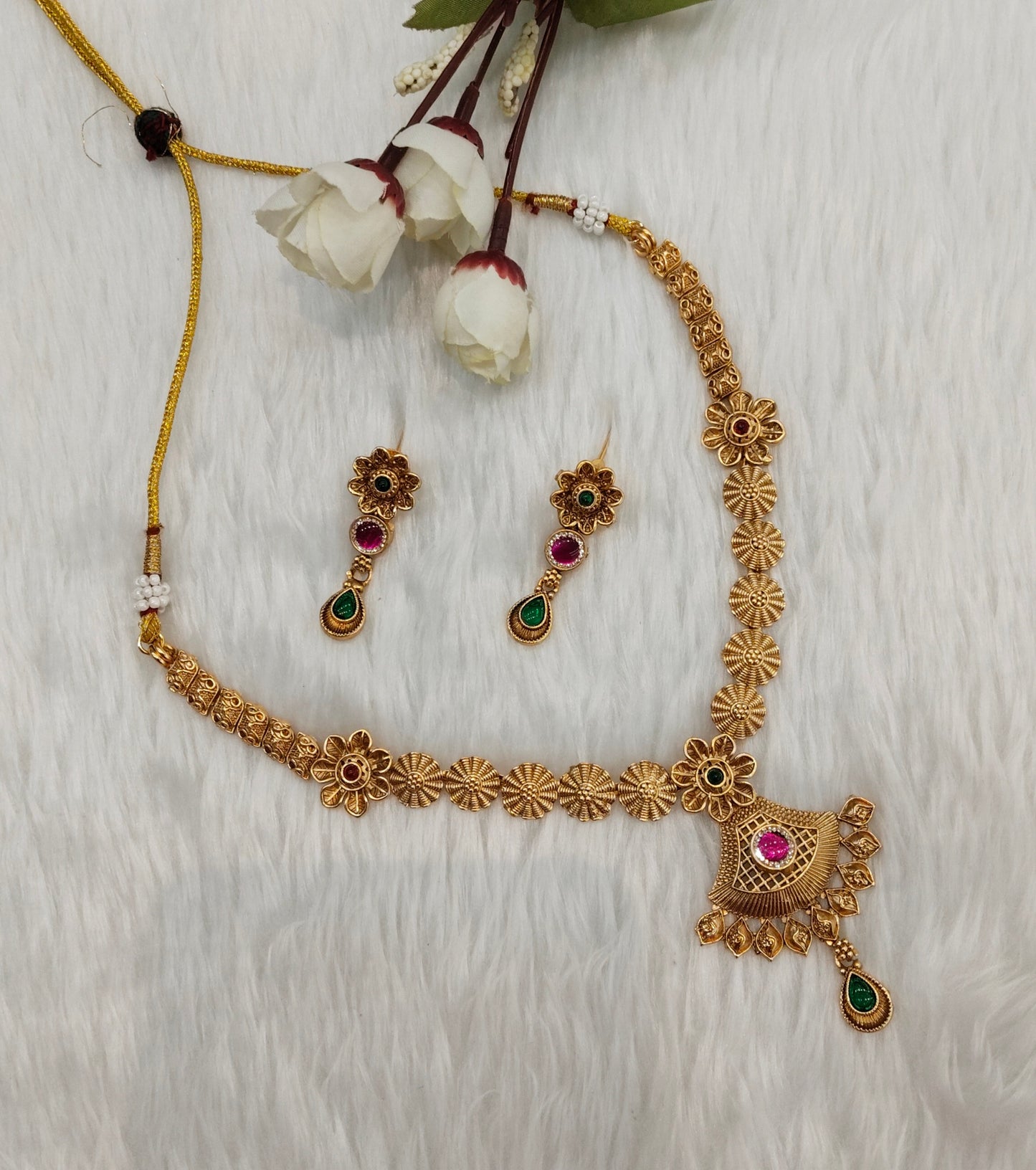 Ruby Green Gold Polki Necklace Indian Jewellery Pawan Set