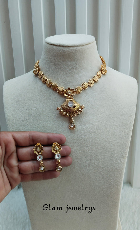 Gold Polki Necklace Indian Jewellery Pawan Set