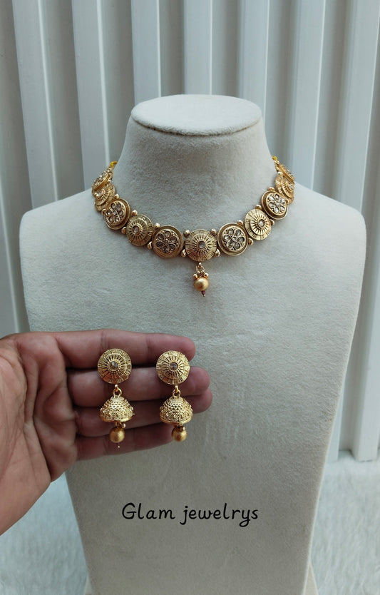 Gold Polki Necklace Jewellery Indian Pawan Set