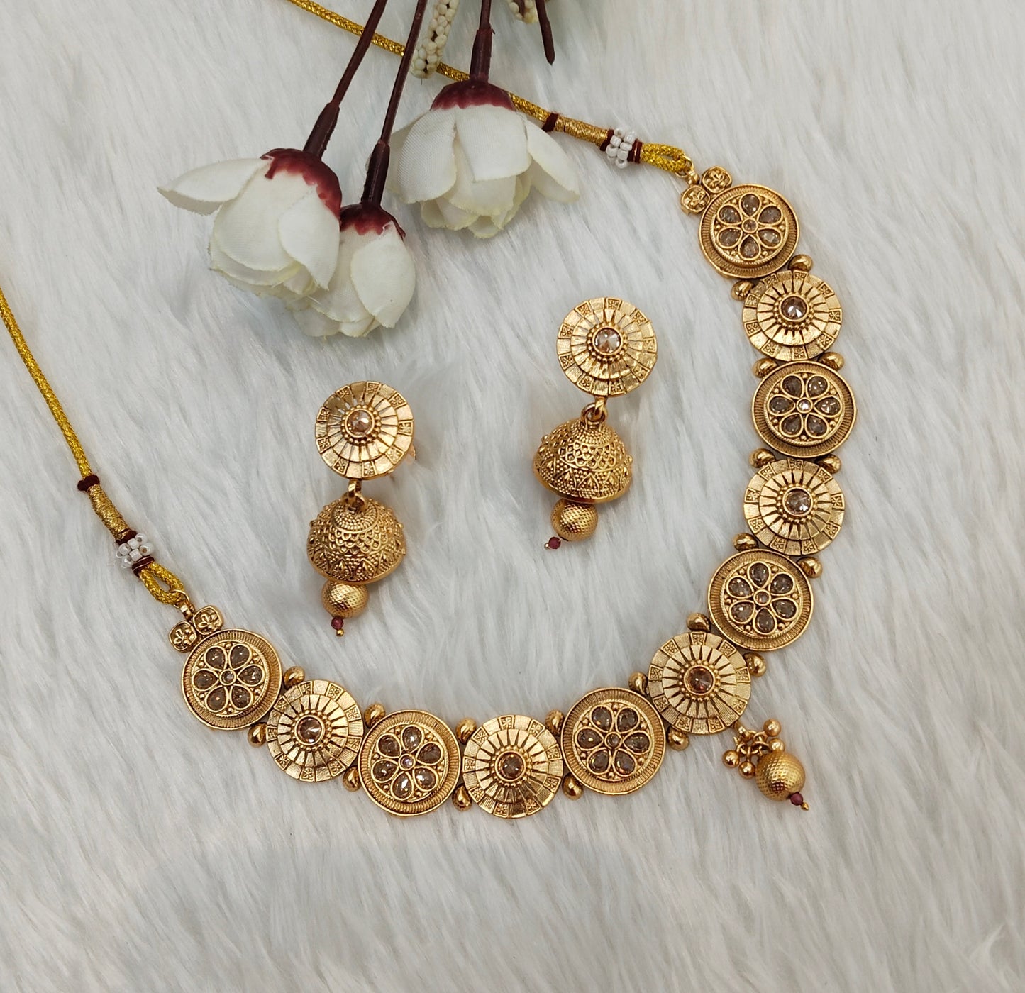 Gold Polki Necklace Jewellery Indian Pawan Set