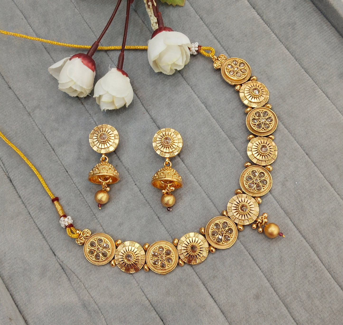 Gold Polki Necklace Jewellery Indian Pawan Set