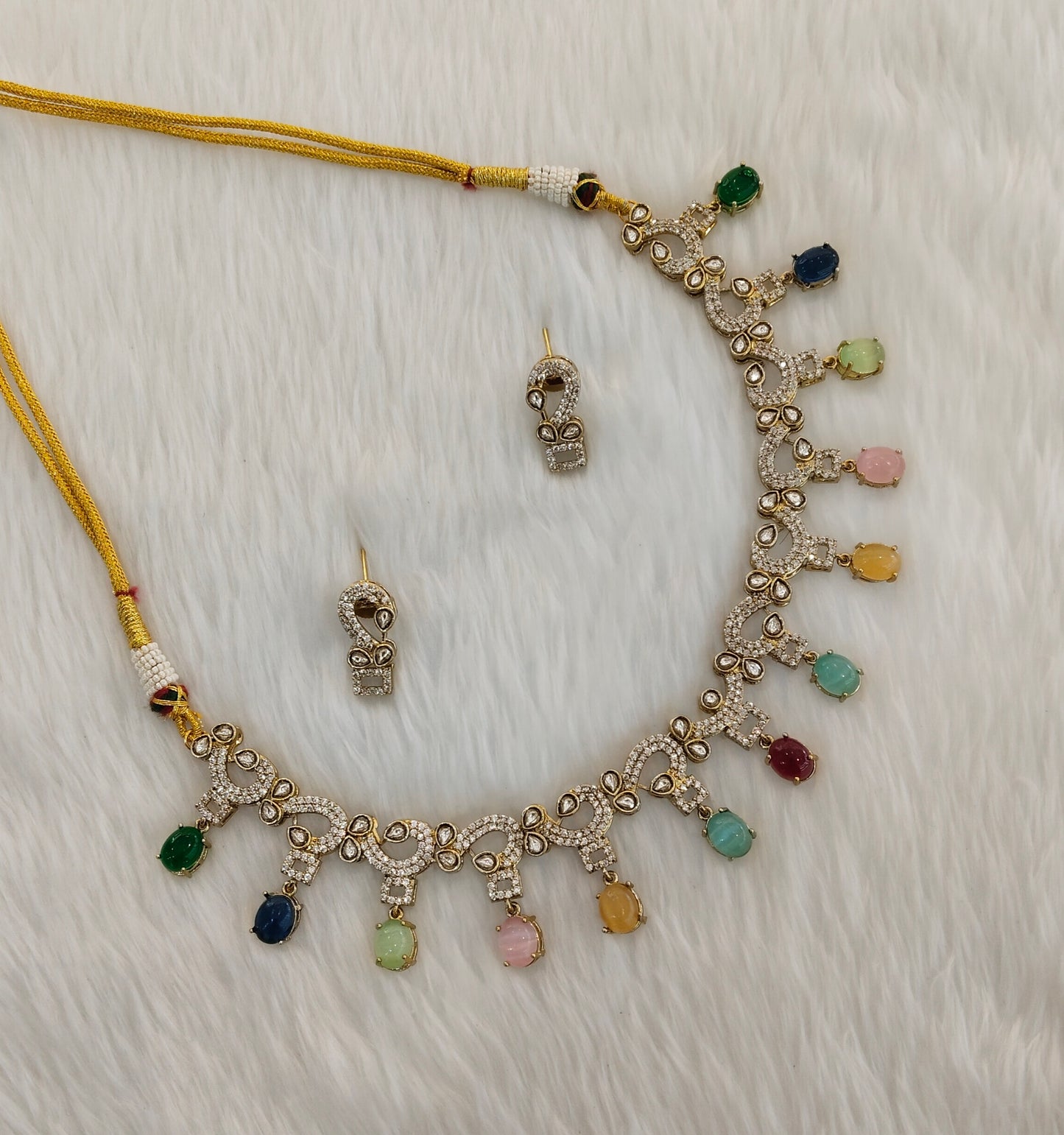 Multi Color Gold Moissanite Kundan Necklace Indian Jewellery Jhondear Set