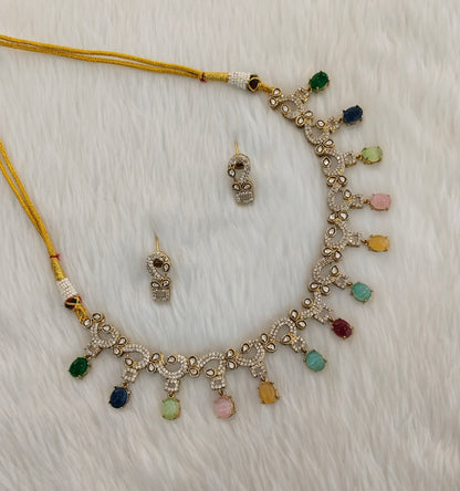 Multi Color Gold Moissanite Kundan Necklace Indian Jewellery Jhondear Set