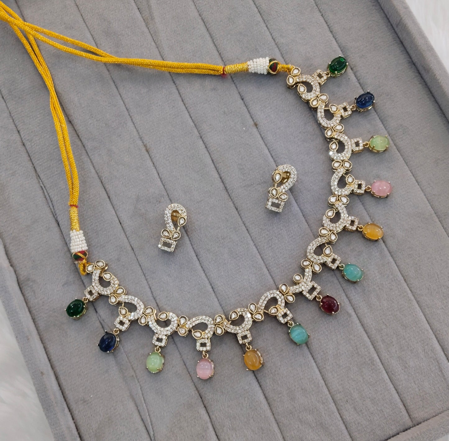 Multi Color Gold Moissanite Kundan Necklace Indian Jewellery Jhondear Set