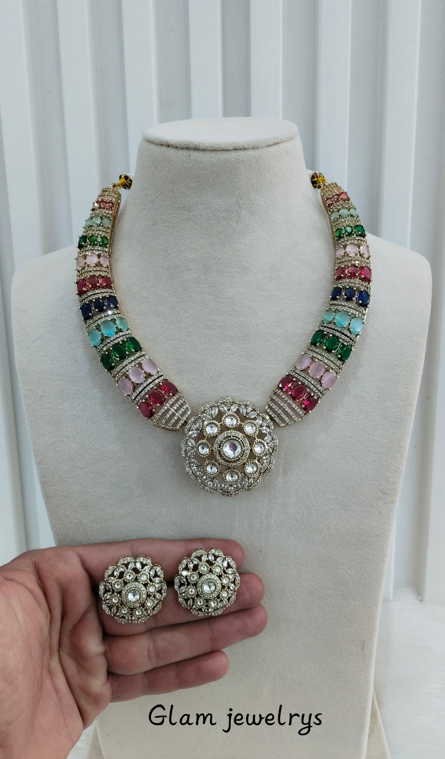 Multi Color Gold Moissanite Kundan Necklace Indian Jewellery Jhondear Set