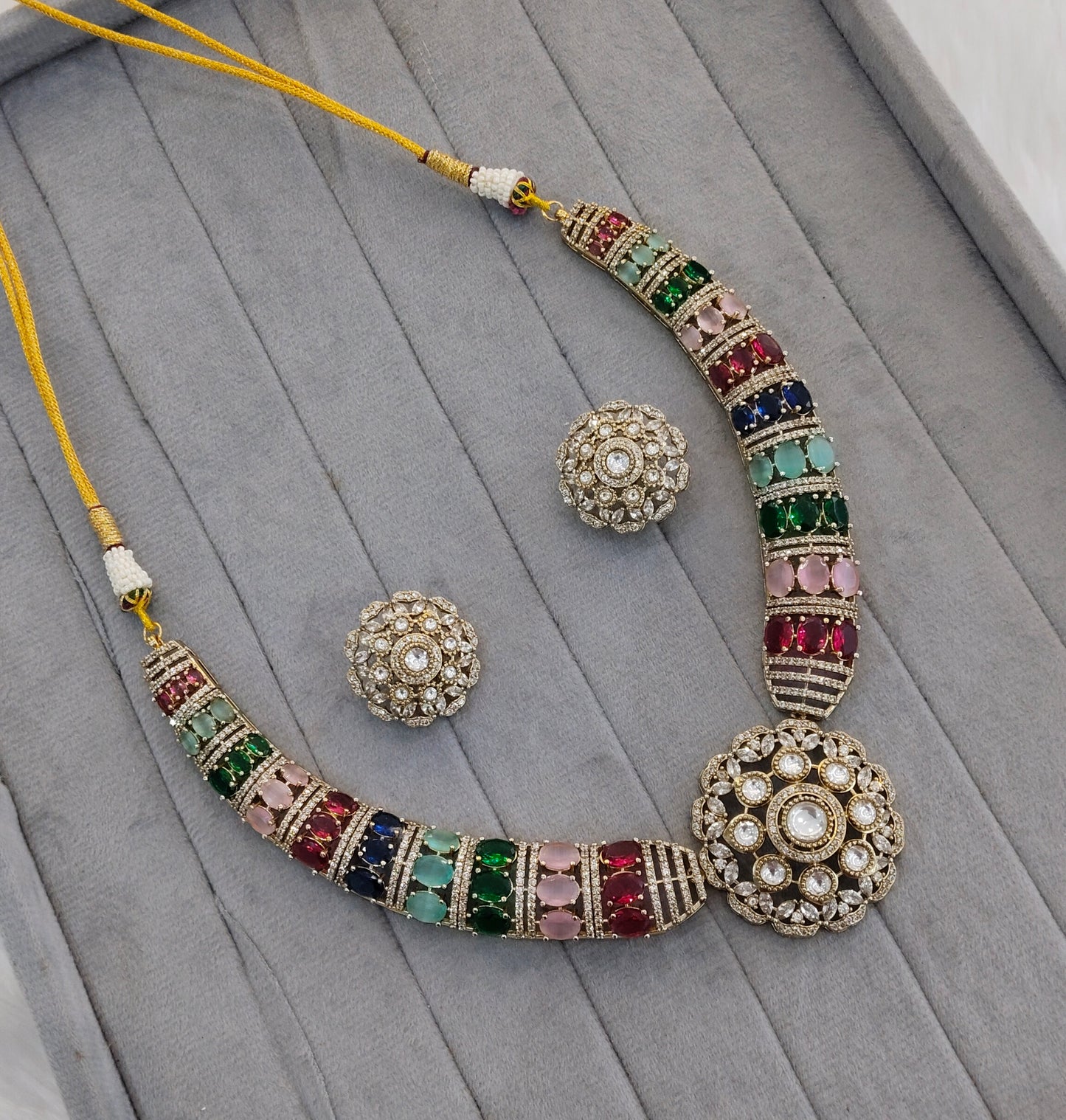 Multi Color Gold Moissanite Kundan Necklace Indian Jewellery Jhondear Set