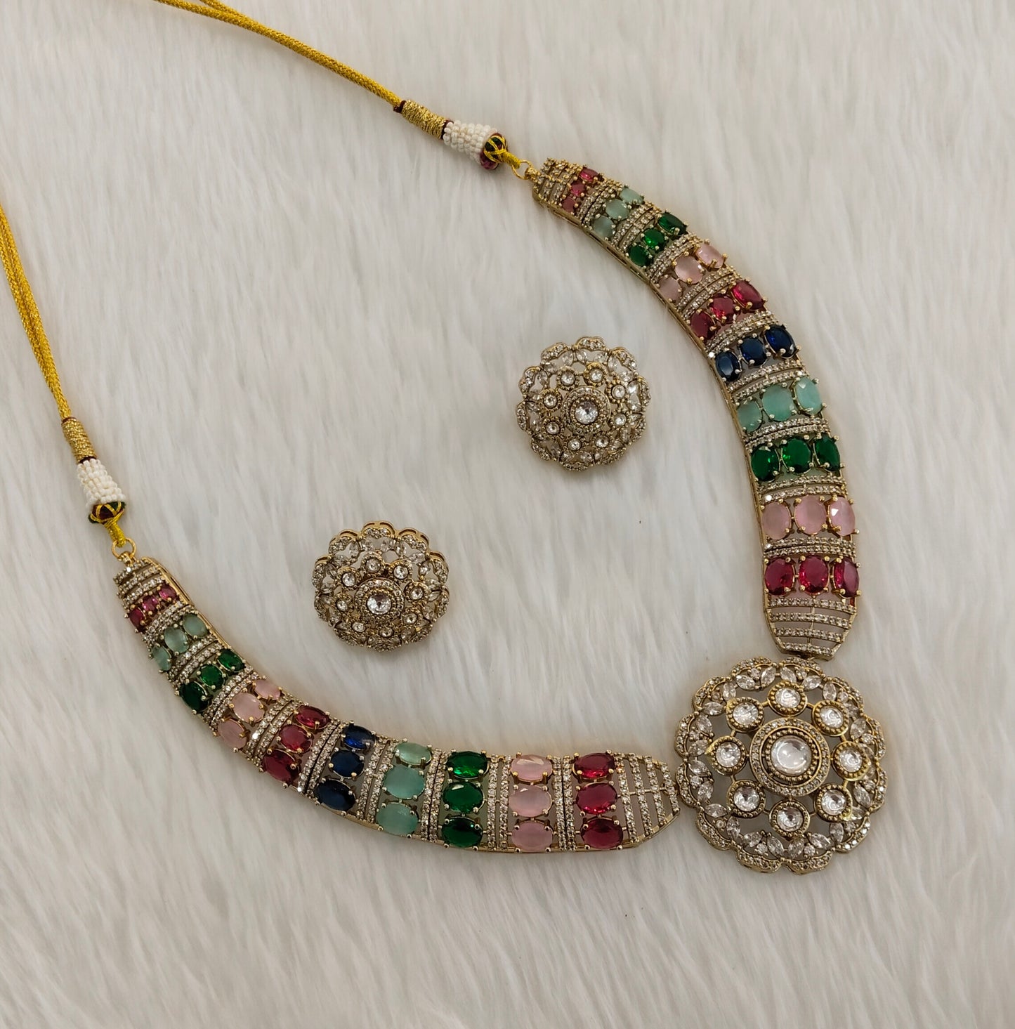 Multi Color Gold Moissanite Kundan Necklace Indian Jewellery Jhondear Set