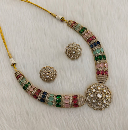 Multi Color Gold Moissanite Kundan Necklace Indian Jewellery Jhondear Set