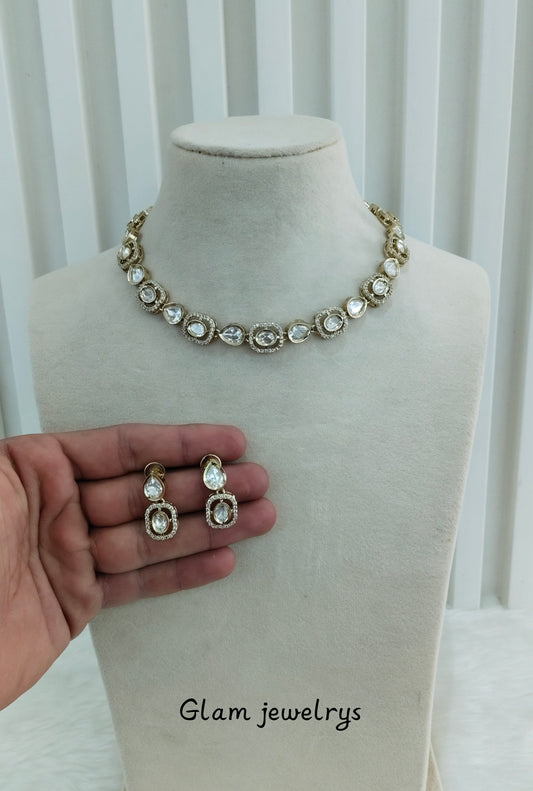 Gold Moissanite Kundan Necklace Indian Jewellery Jhondear Set
