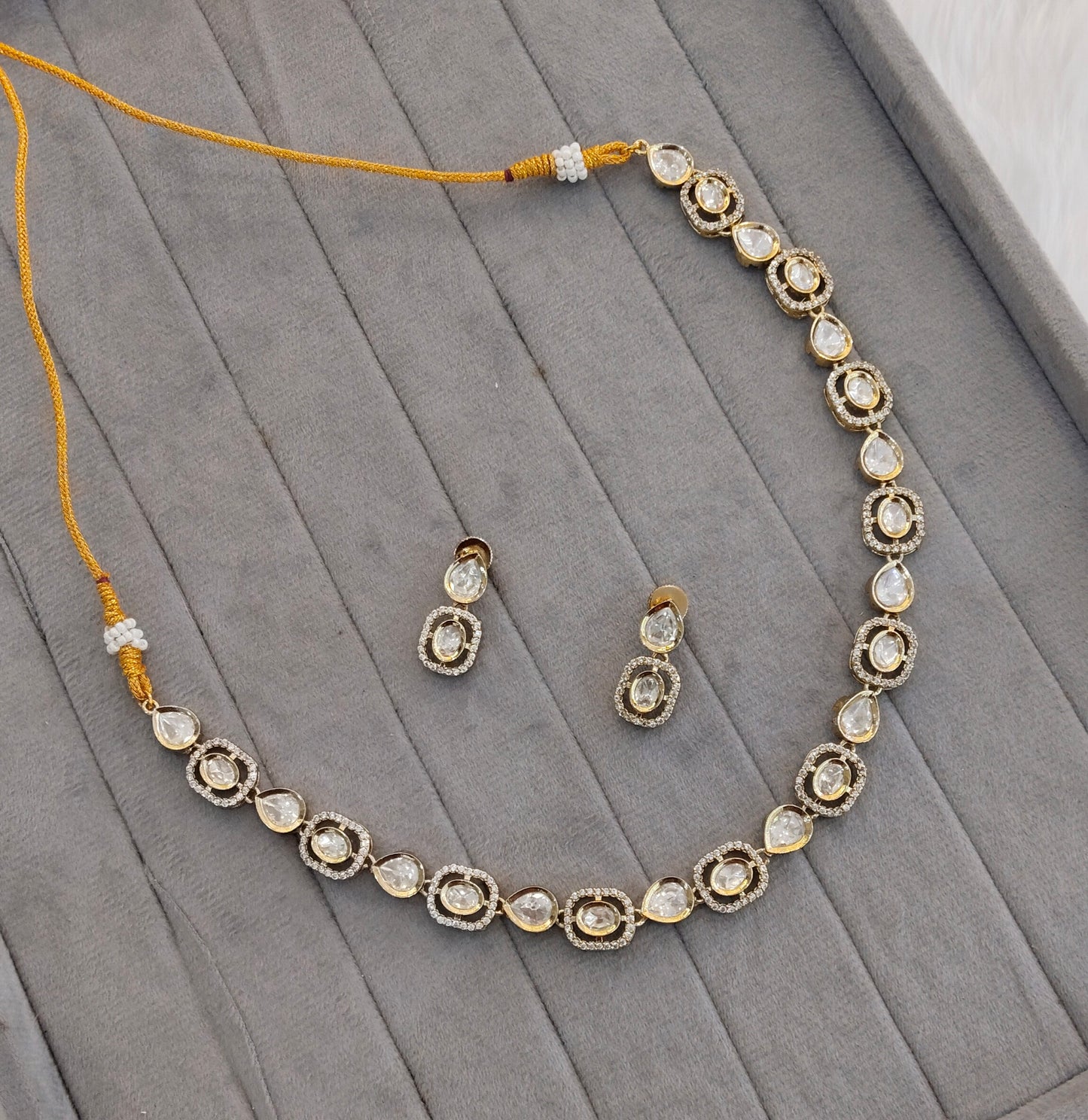 Gold Moissanite Kundan Necklace Indian Jewellery Jhondear Set