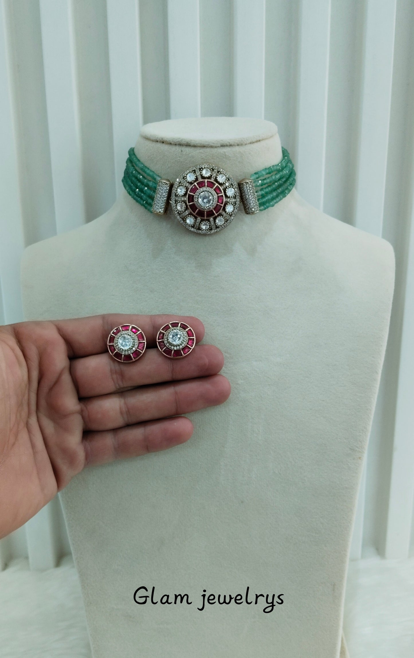 Sage Green Moissanite Kundan Choker Indian Jewellery Swaraj Set