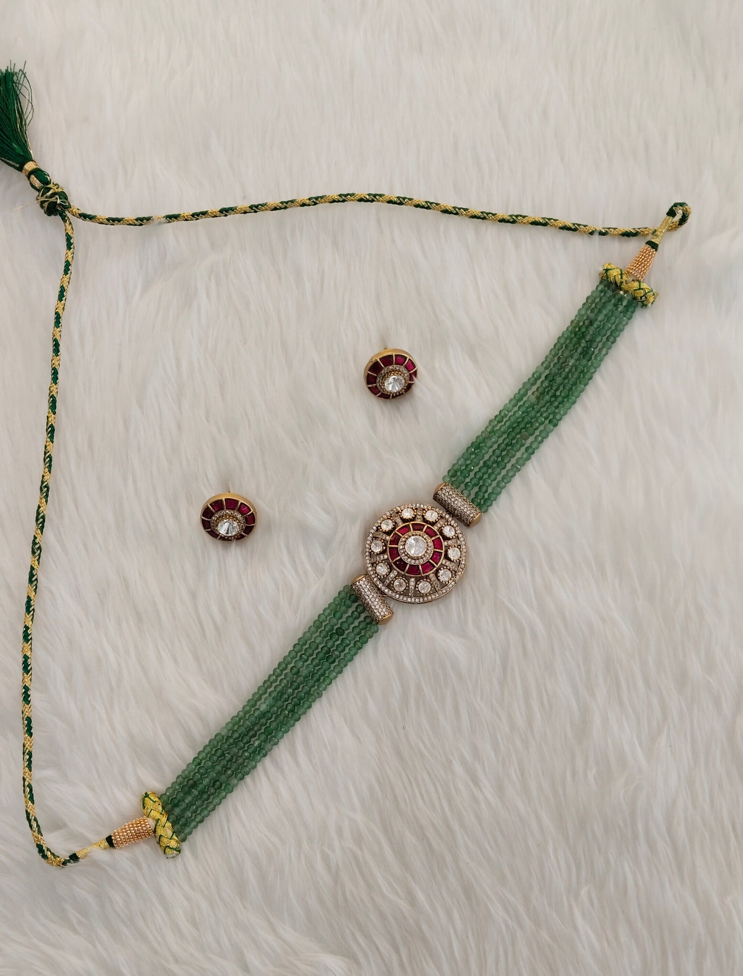 Sage Green Moissanite Kundan Choker Indian Jewellery Swaraj Set