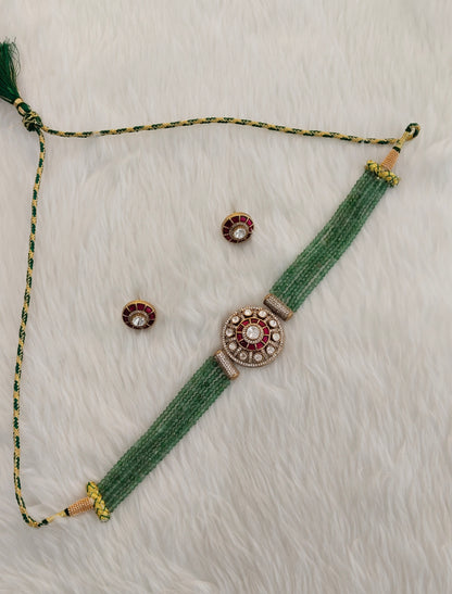Sage Green Moissanite Kundan Choker Indian Jewellery Swaraj Set