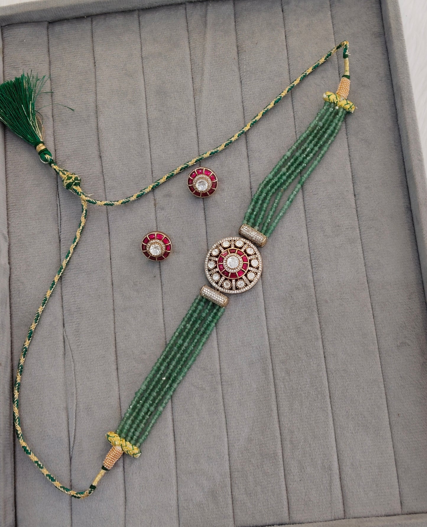 Sage Green Moissanite Kundan Choker Indian Jewellery Swaraj Set