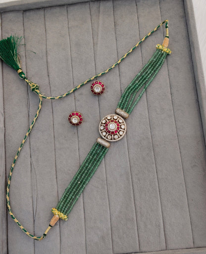 Sage Green Moissanite Kundan Choker Indian Jewellery Swaraj Set