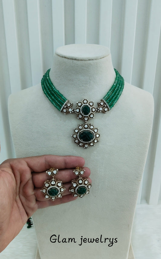 Sage Green Moissanite Kundan Choker Necklace Indian Jewellery Swaraj Set