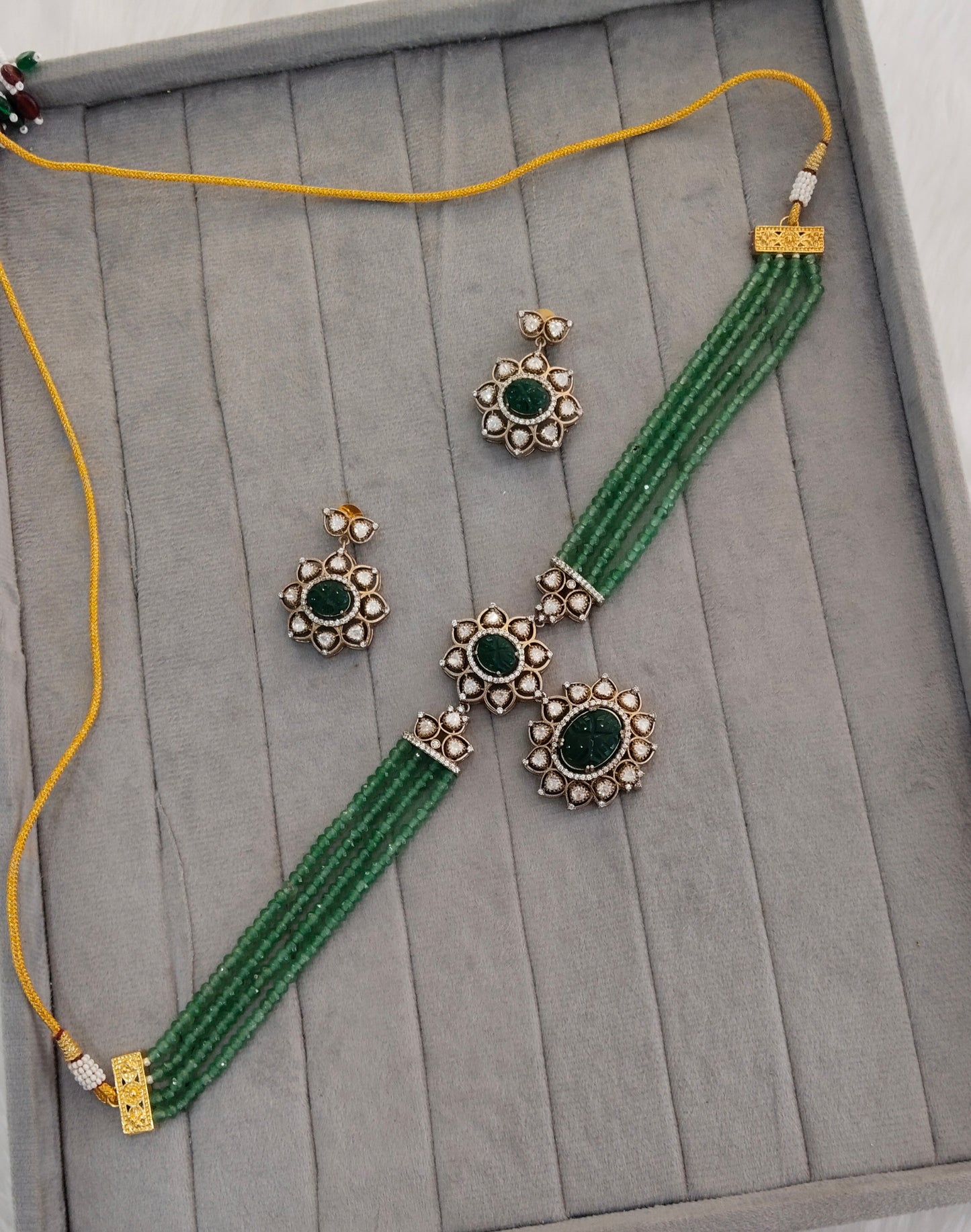 Sage Green Moissanite Kundan Choker Necklace Indian Jewellery Swaraj Set
