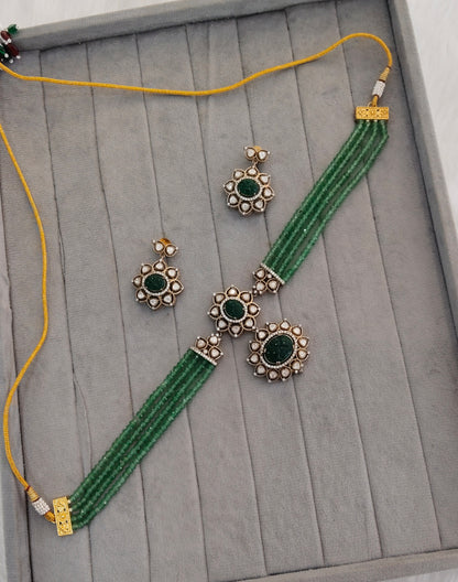 Sage Green Moissanite Kundan Choker Necklace Indian Jewellery Swaraj Set