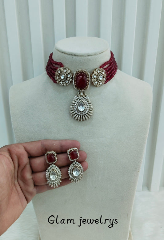 Maroon Moissanite Kundan Choker Indian Jewellery Swaraj Set
