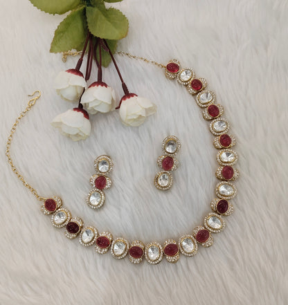 Ruby Gold Moissanite Kundan Necklace Indian Jewellery Sonalika Set