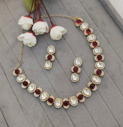 Ruby Gold Moissanite Kundan Necklace Indian Jewellery Sonalika Set