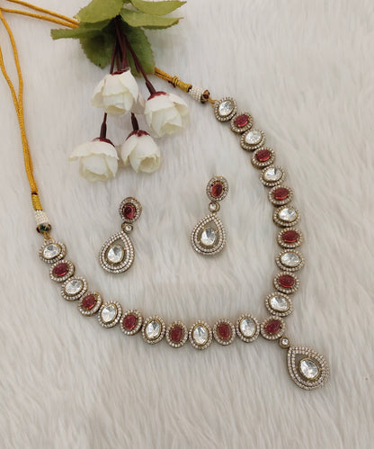 Ruby Gold Moissanite Kundan Necklace Indian Jewellery Sonalika Set
