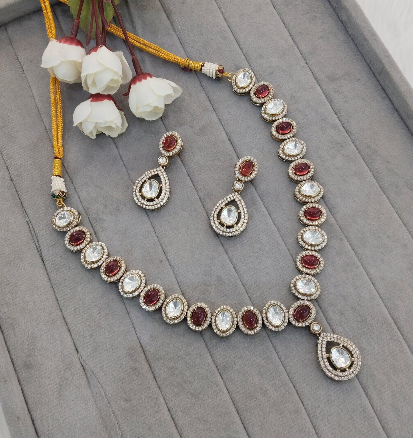 Ruby Gold Moissanite Kundan Necklace Indian Jewellery Sonalika Set