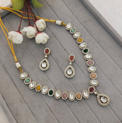 Multi Color Gold Moissanite Kundan Necklace Indian Jewellery Sonalika Set