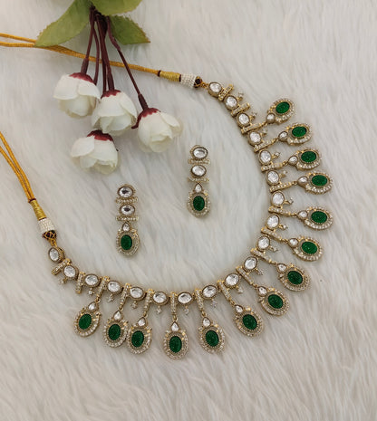 Green Gold Moissanite Kundan Necklace Indian Jewellery Sonalika Set