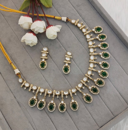 Green Gold Moissanite Kundan Necklace Indian Jewellery Sonalika Set
