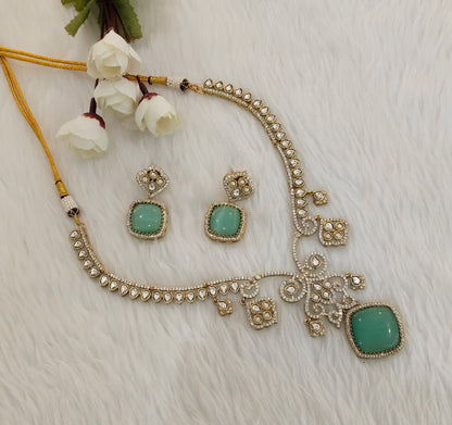 Sage Green Gold Moissanite Kundan Necklace Indian Jewellery Sonalika Set