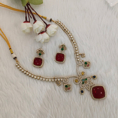 Multi Color Gold Moissanite Kundan Necklace Indian Jewellery Sonalika Set
