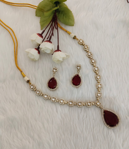 Maroon Gold Moissanite Kundan Necklace Indian Jewellery Sonalika Set