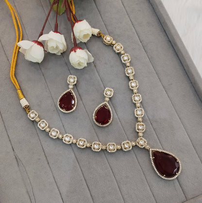Maroon Gold Moissanite Kundan Necklace Indian Jewellery Sonalika Set