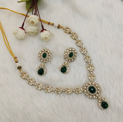 Green Gold Moissanite Kundan Necklace Indian Jewellery Sonalika Set