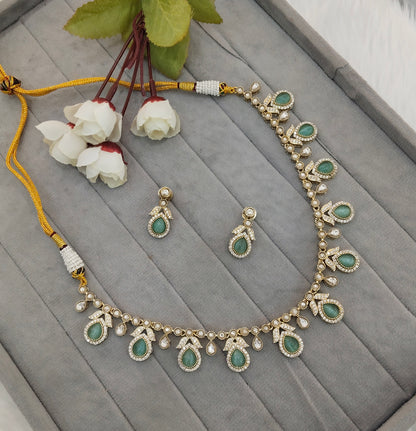 Sage Green Gold Moissanite Kundan Necklace Indian Jewellery Barkat Set