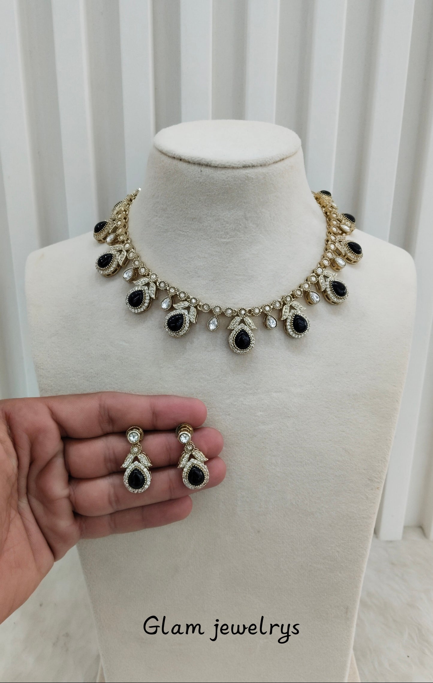 Black Gold Moissanite Kundan Necklace Indian Jewellery Barkat Set